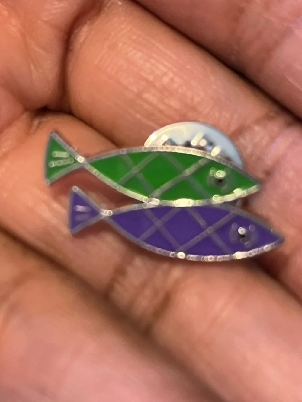 Green & Purple Fish Pin Accessory for Pets and Gear